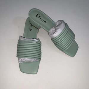 Cinderella Of Boston Sandals Womens Size 3 Green Leather Swirl Slide Block Heel